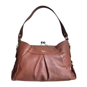 Emma Fox Caramel Brown Kiss Lock Leather Handbag Shoulder Bag Hobo Purse